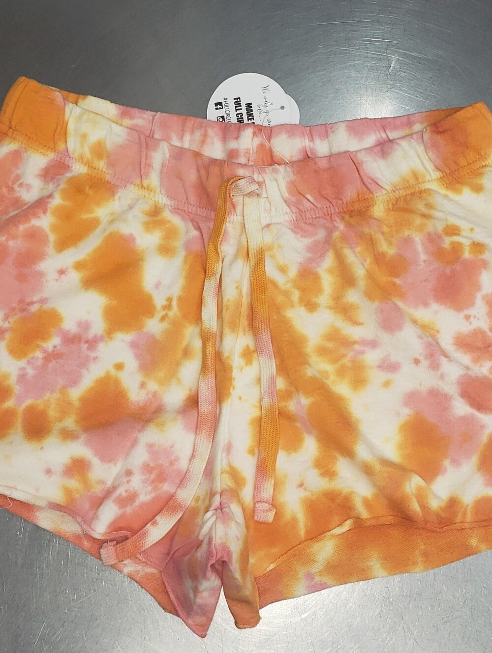 Jolie & Joy Tie Dye Boy Drawstring Orange Pink Green Shorts L